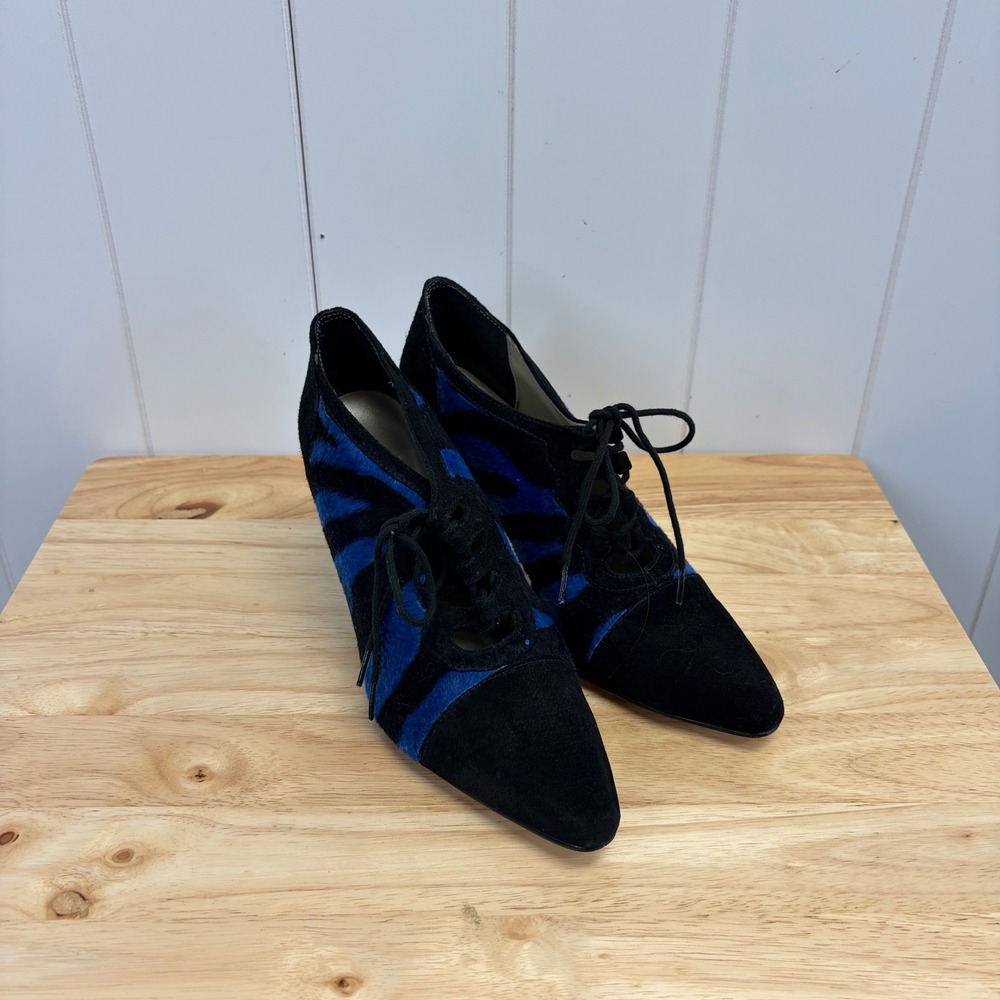 Vintage Newport 90s Mob Wife News Zebra Lace Up Heels Women Size 7.5 Indie Chic